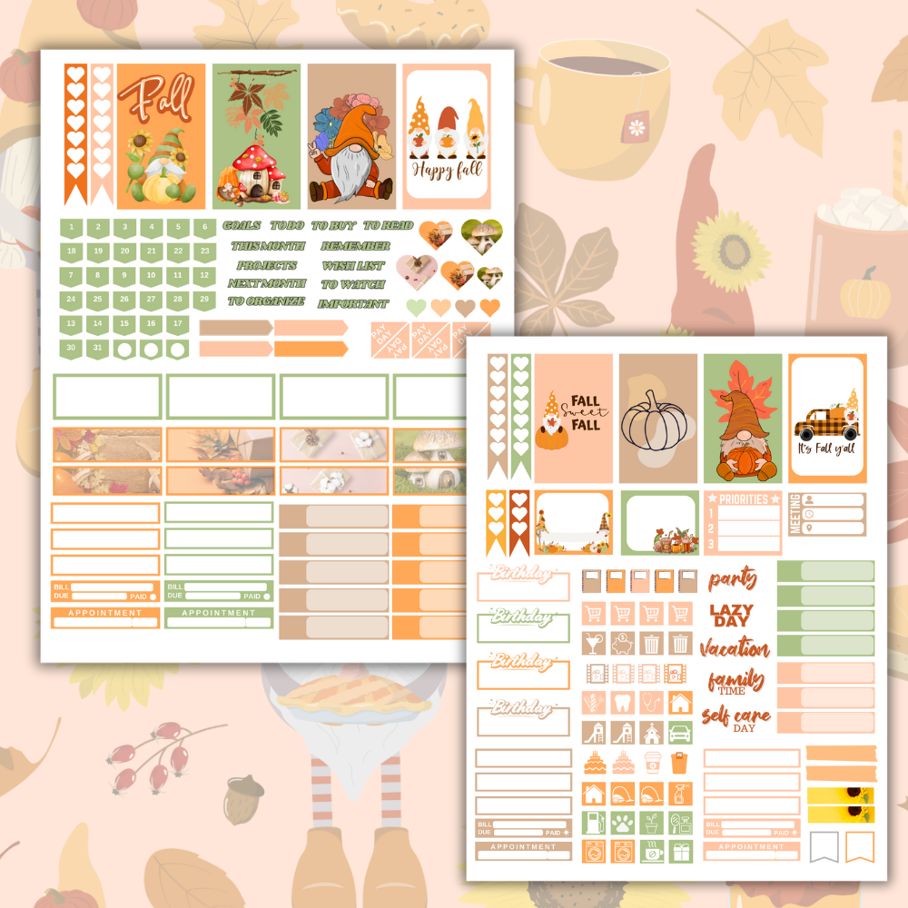 Fall Gnome Printable Planner Stickers