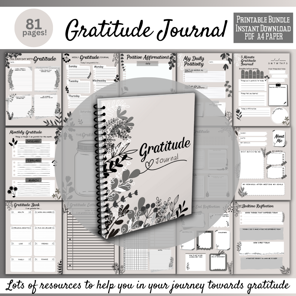 Gratitude Printable Journal - Black & White