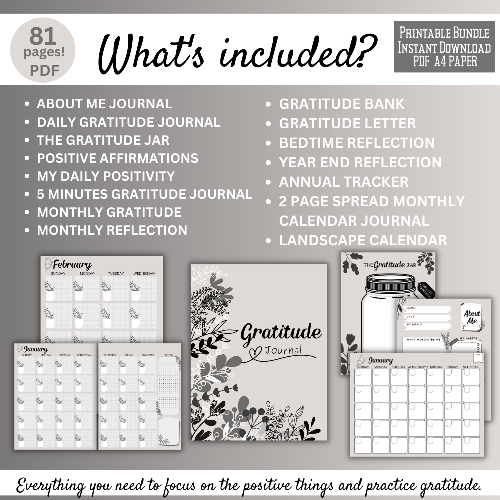 Gratitude Printable Journal - Black & White