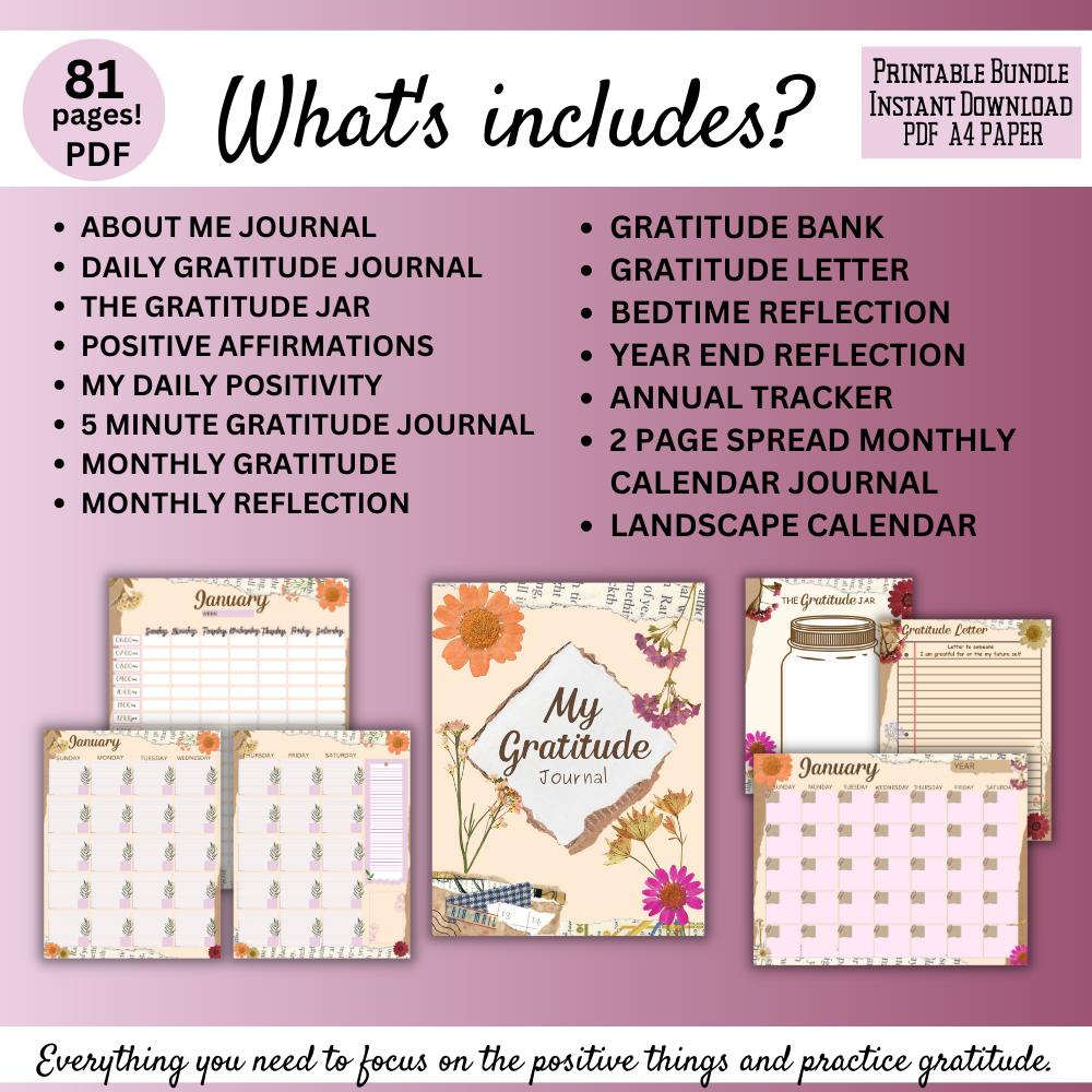 Gratitude Printable Journal - Floral