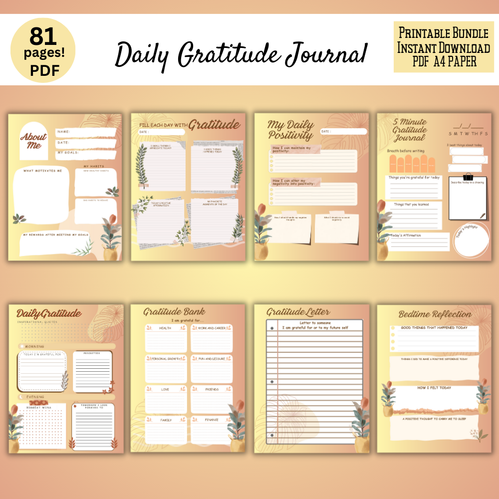 Gratitude Printable Journal - Gold