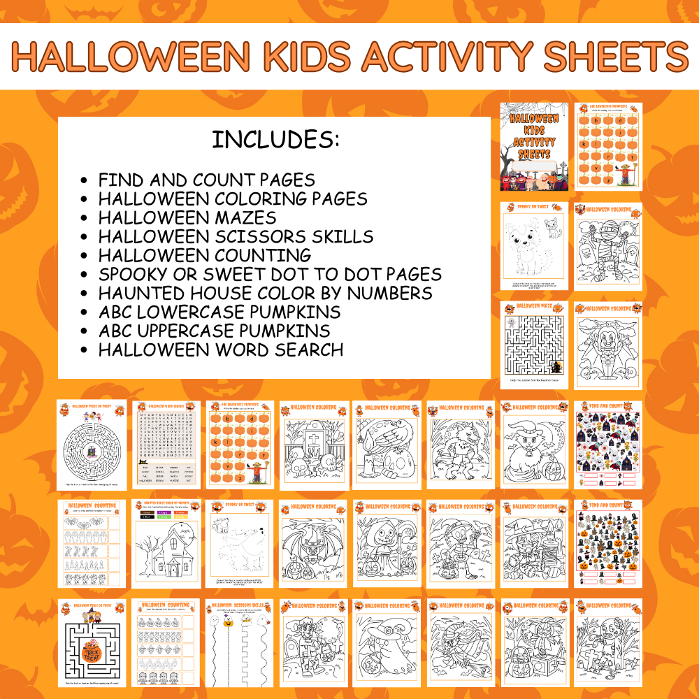 Halloween Kids Printable Activity Sheets