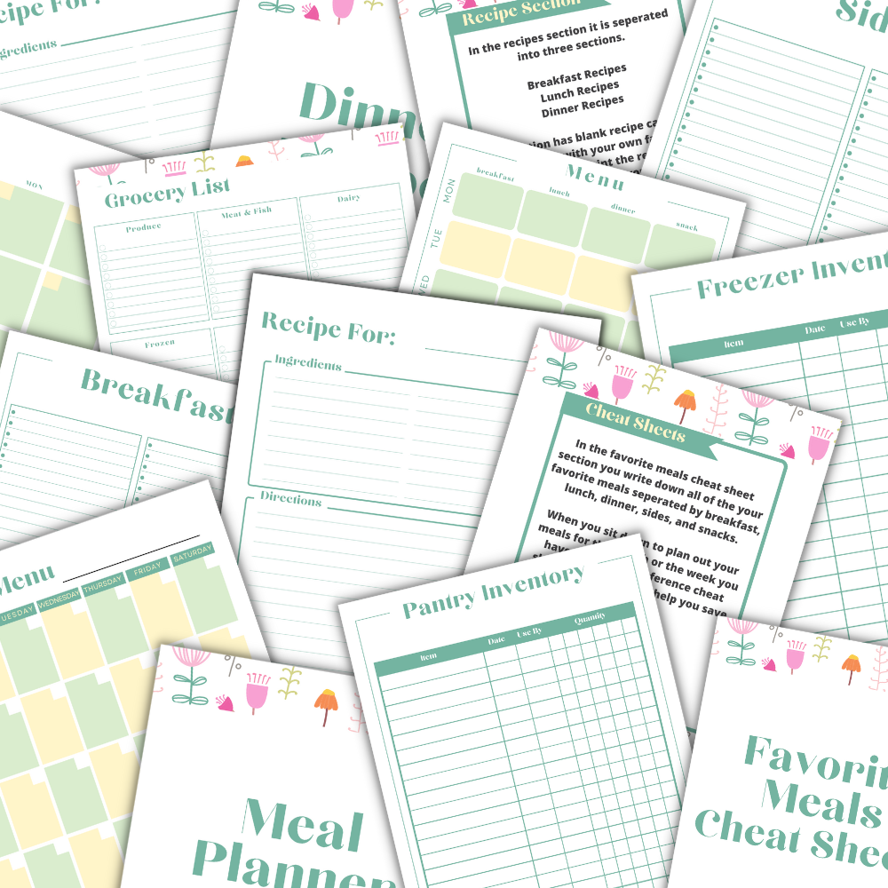 Kitchen Printable Planner - Green Flower