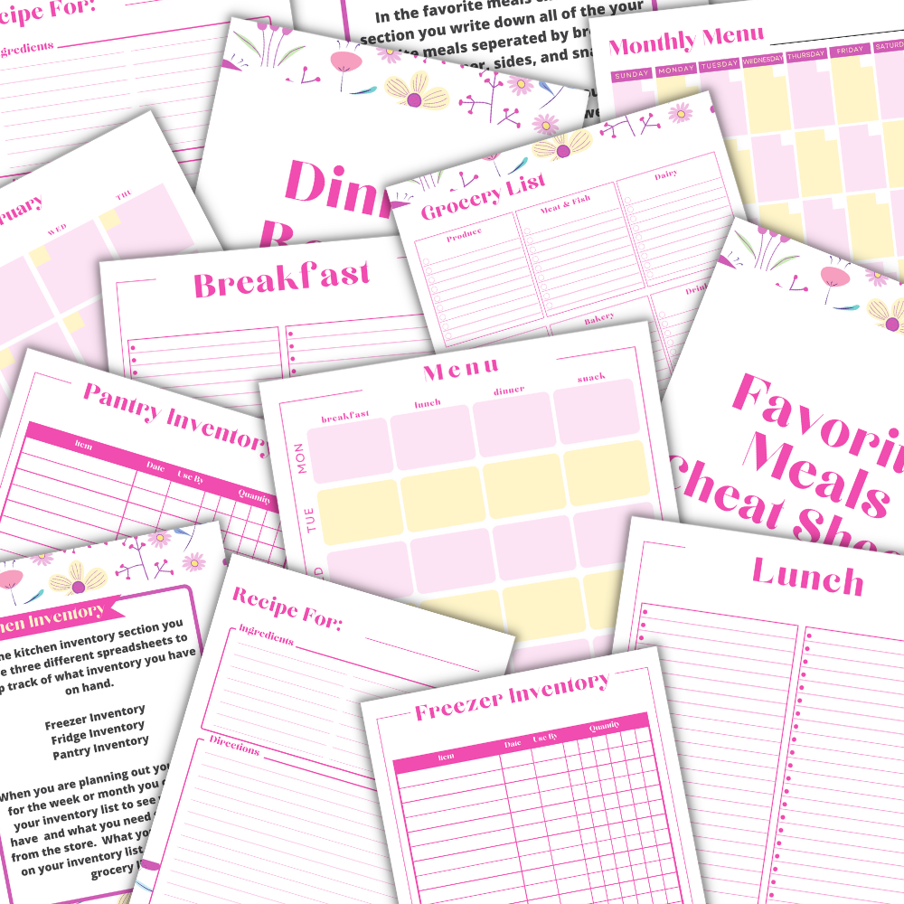 Kitchen Printable Planner - Pink Flower