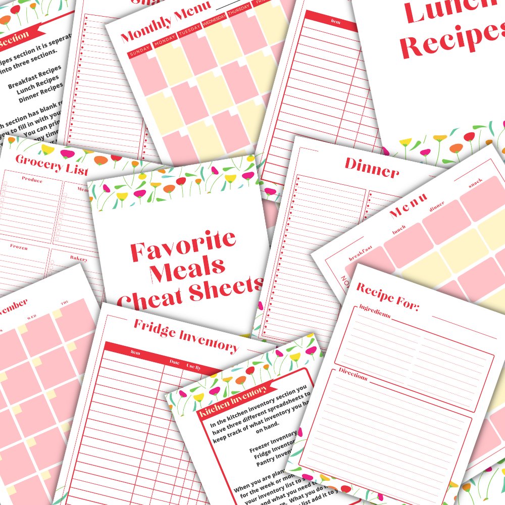 Kitchen Printable Planner - Red Flower