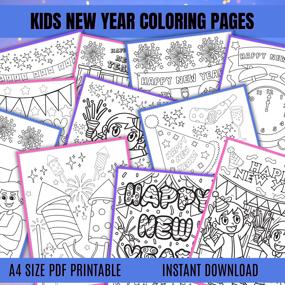 New Years Printable Coloring Pages for Kids