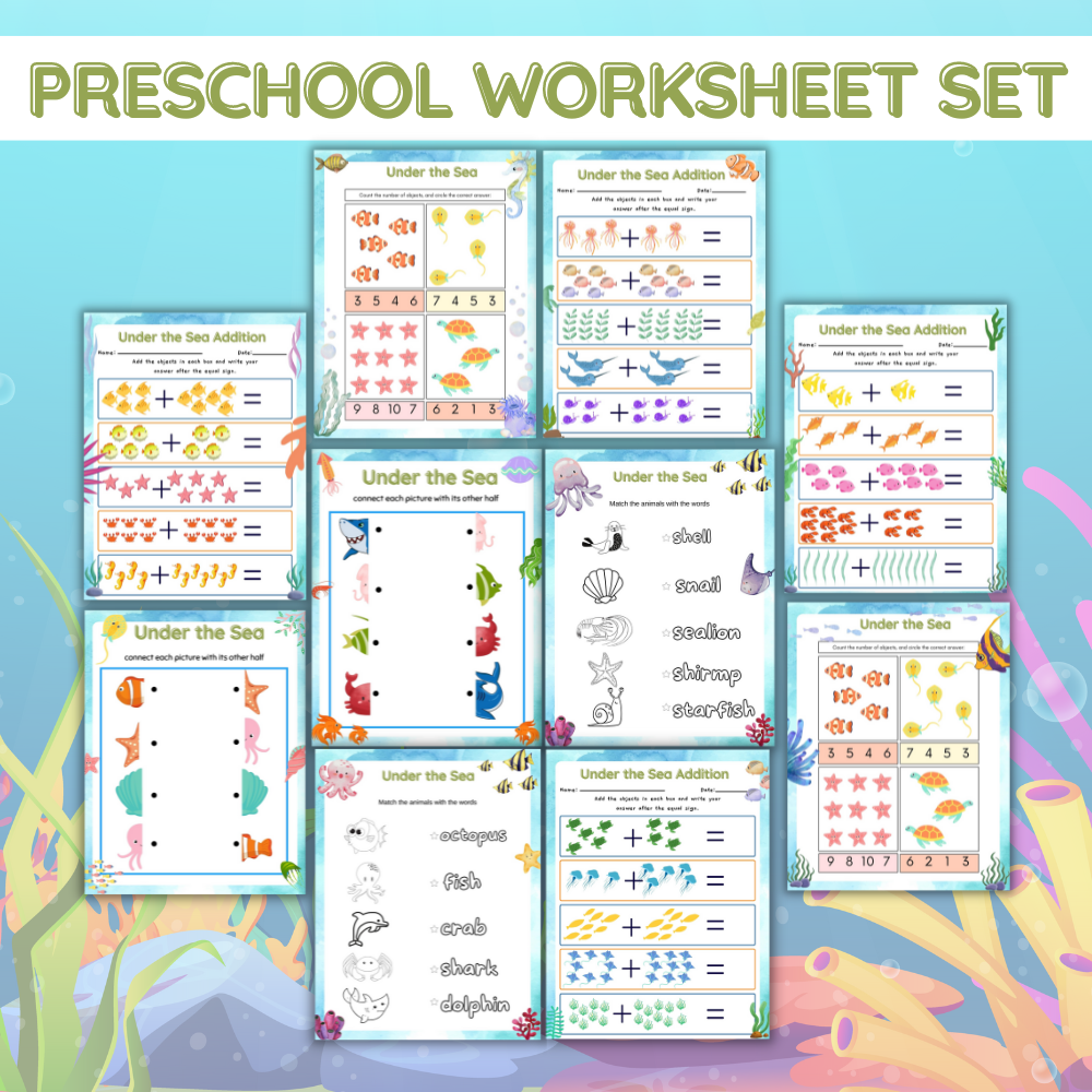 Preschool Under the Sea Printable Worksheet Set  -50 Pages