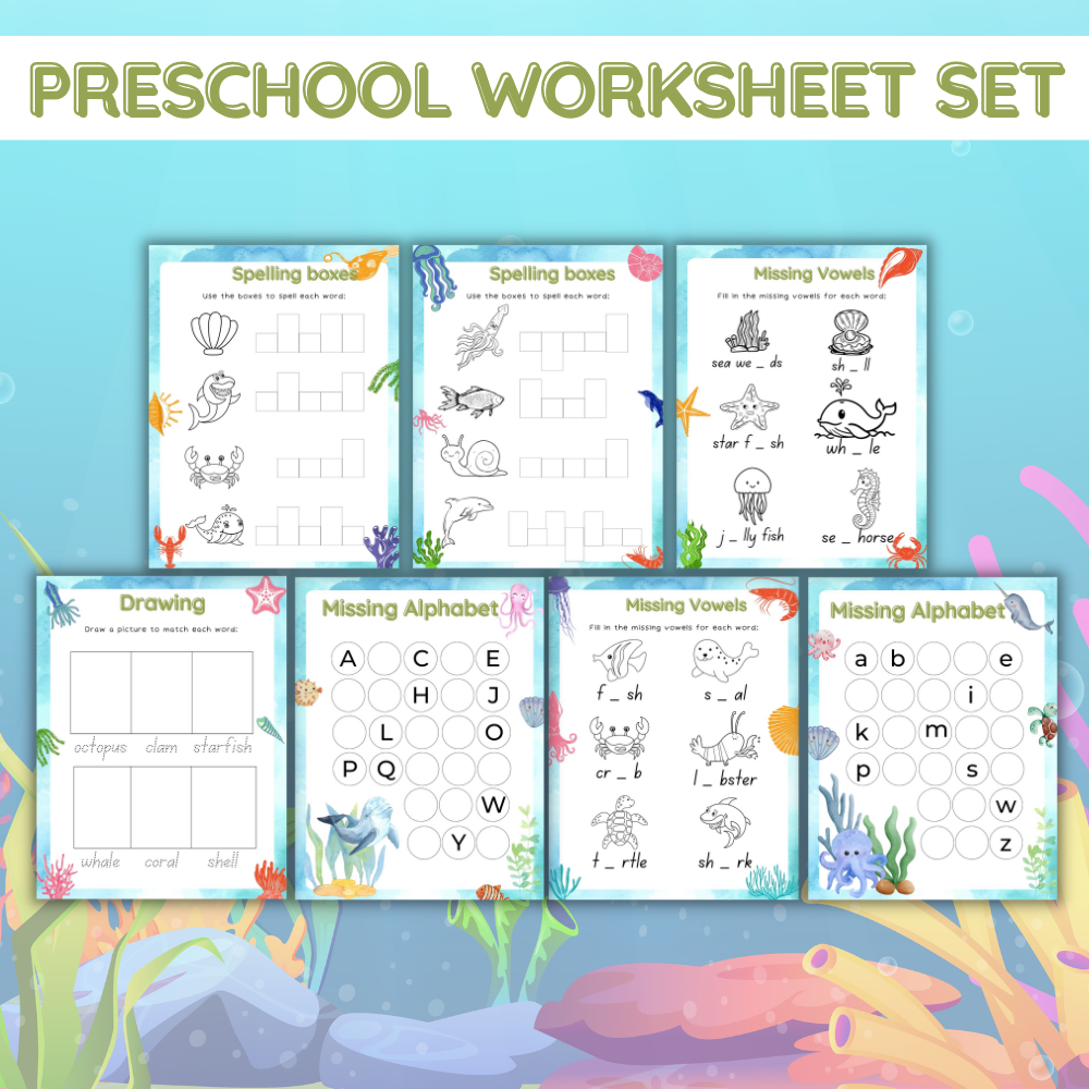 Preschool Under the Sea Printable Worksheet Set  -50 Pages