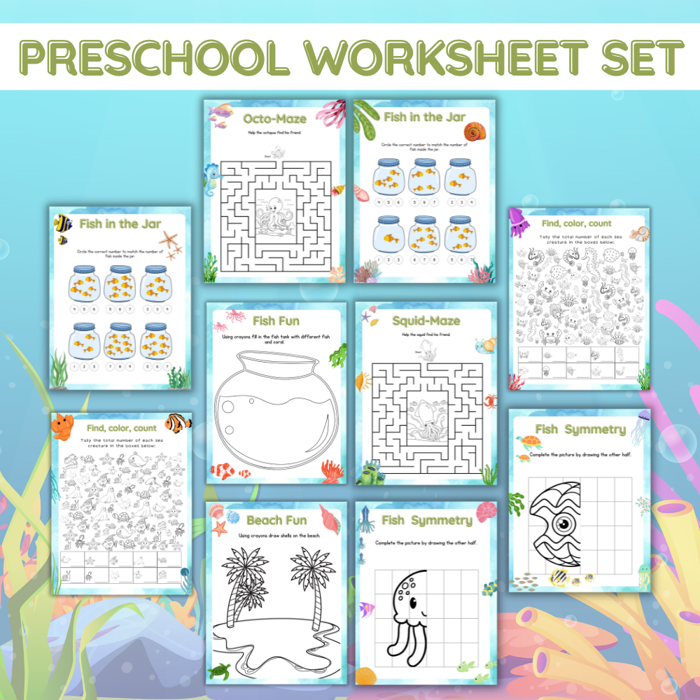 Preschool Under the Sea Printable Worksheet Set  -50 Pages