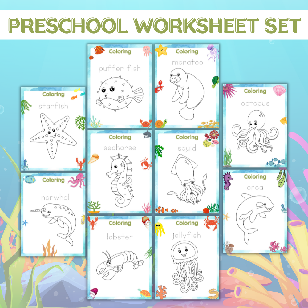 Preschool Under the Sea Printable Worksheet Set  -50 Pages