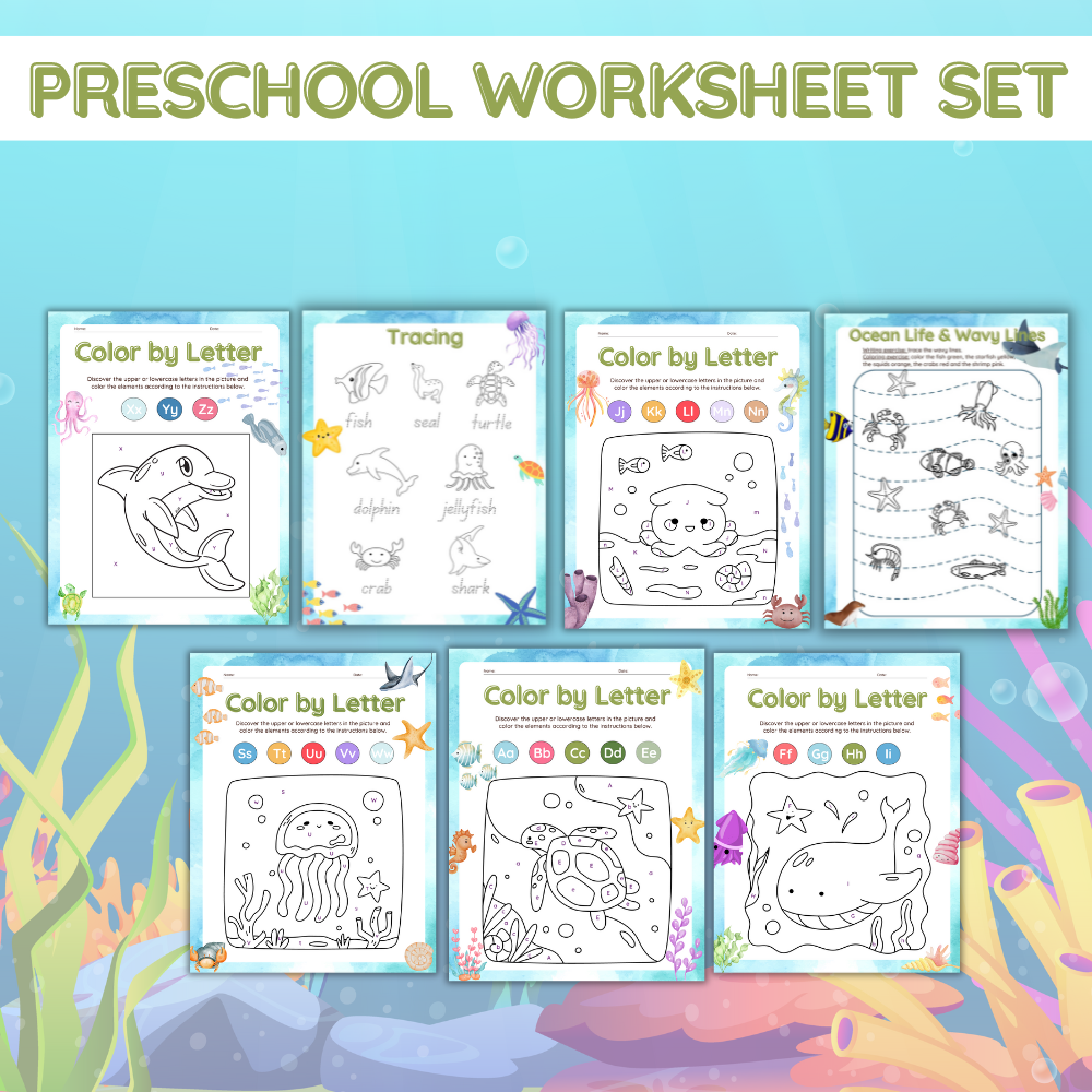 Preschool Under the Sea Printable Worksheet Set  -50 Pages