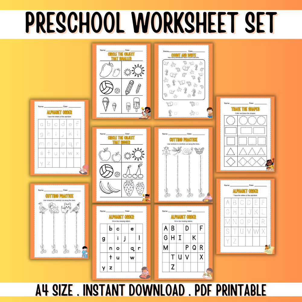 Preschool Printable Worksheet Set - 50 Pages