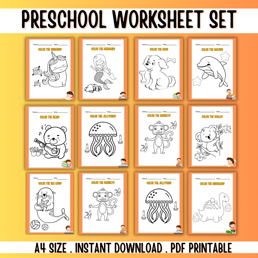 Preschool Printable Worksheet Set - 50 Pages