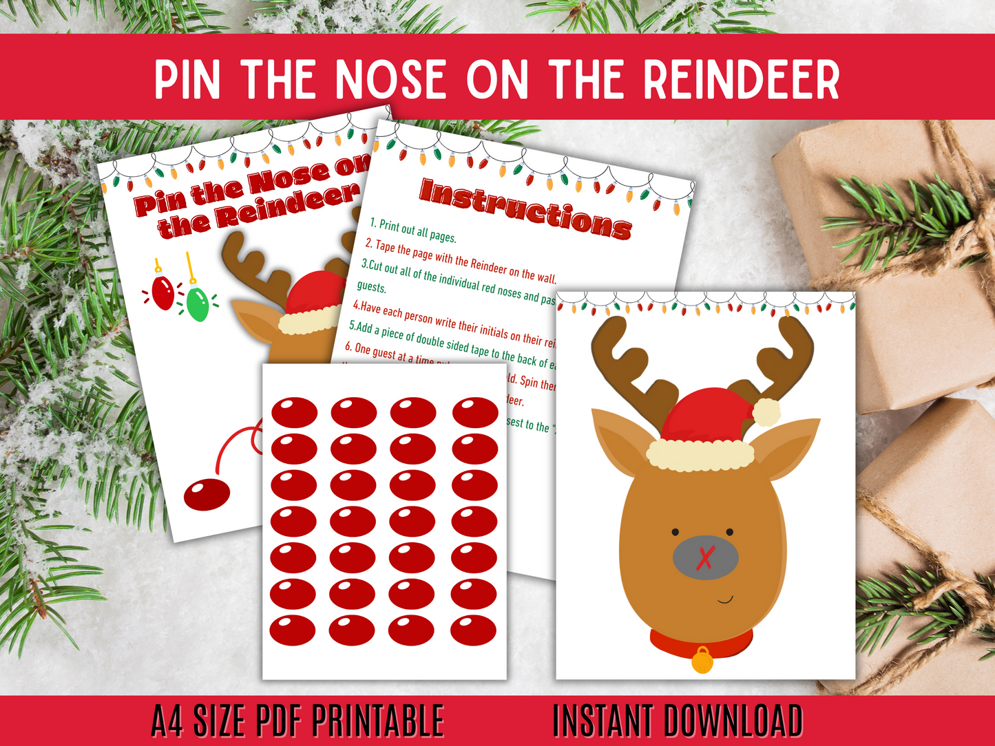 Printable Pin the Nose on the Reindeer Game