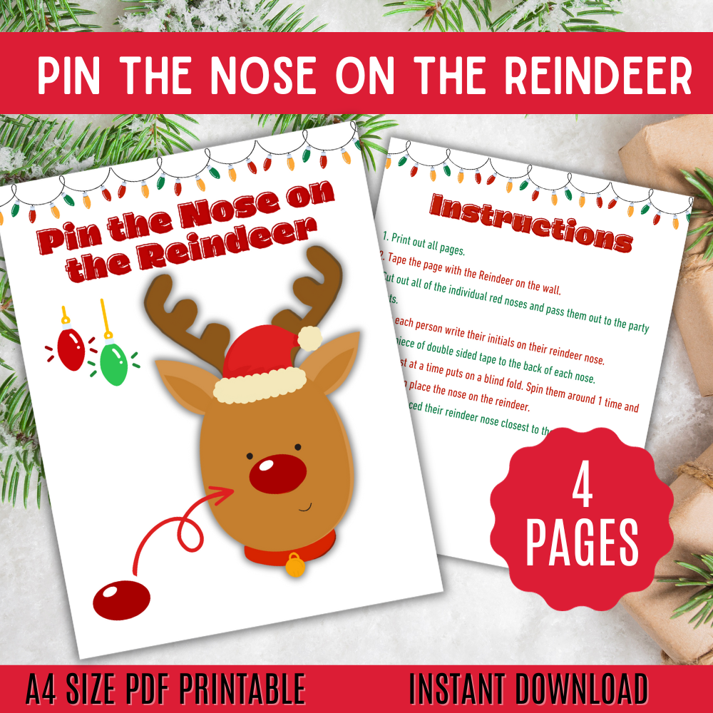 Printable Pin the Nose on the Reindeer Game