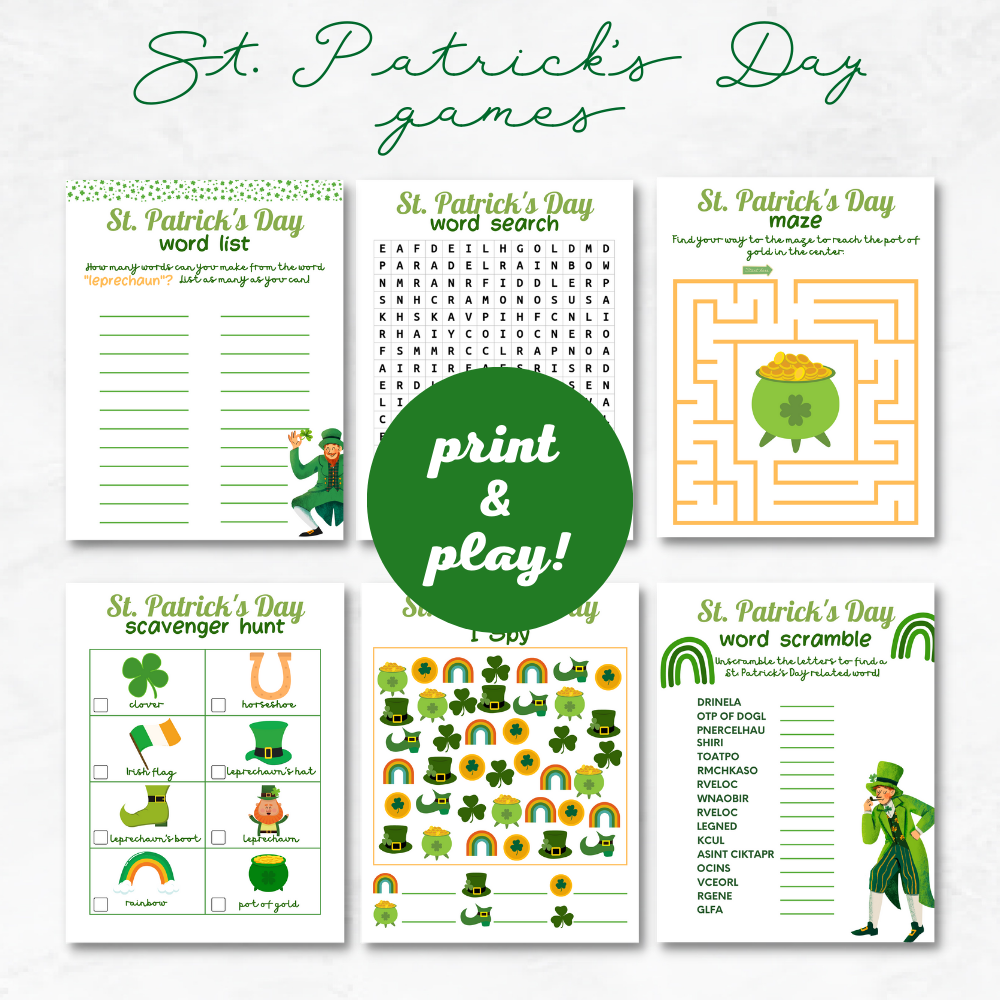 St. Patrick's Day Decorations and Game Printable Bundle