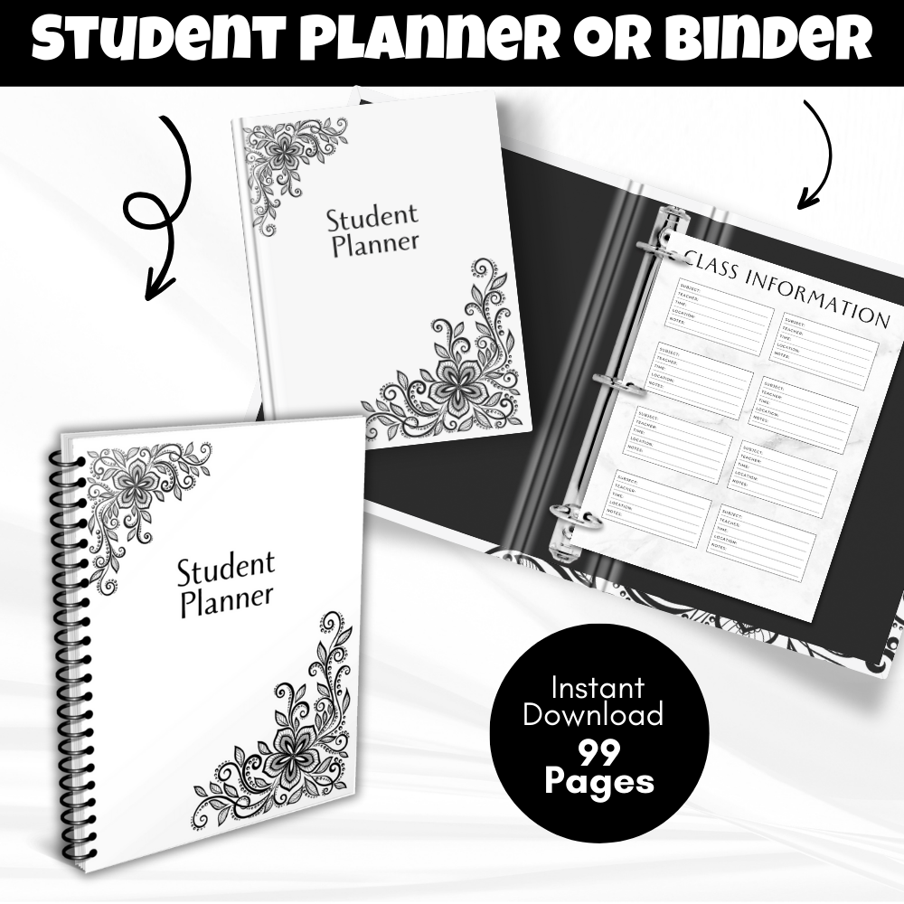 Student Printable Planner - Black & White