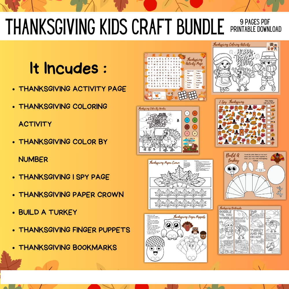 Thanksgiving Printable Kids Craft Bundle