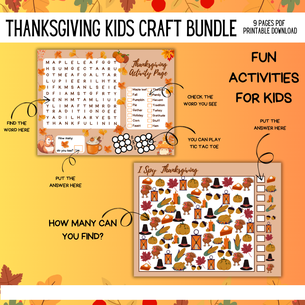 Thanksgiving Printable Kids Craft Bundle