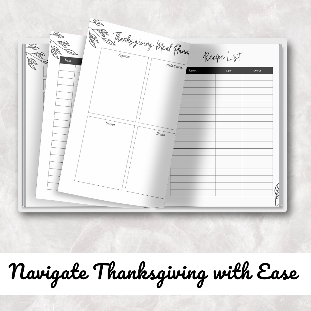 Thanksgiving Printable Planner - Black & White