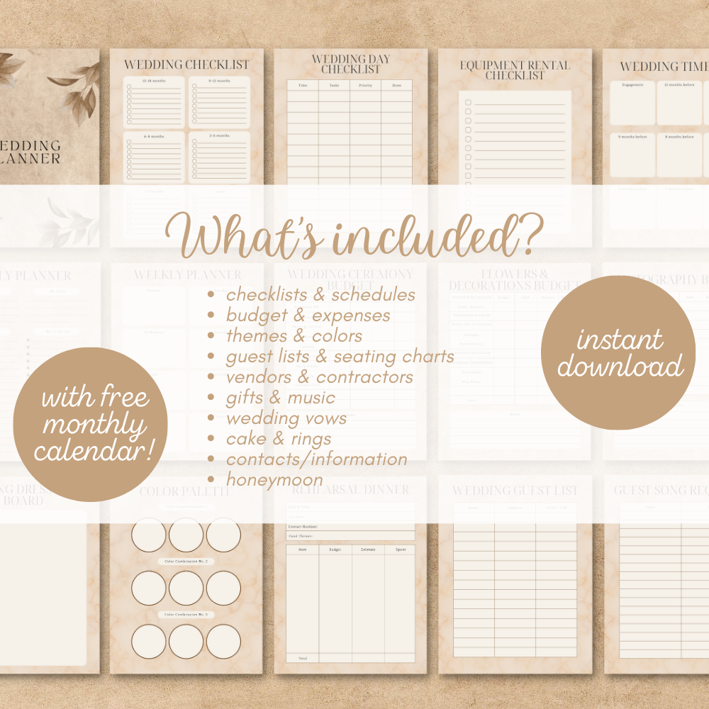 Wedding Printable Planner - Beige