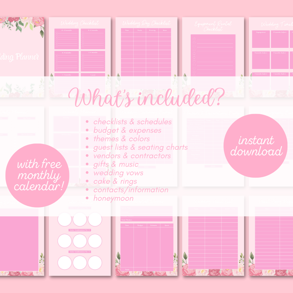 Wedding Printable Planner - Pink