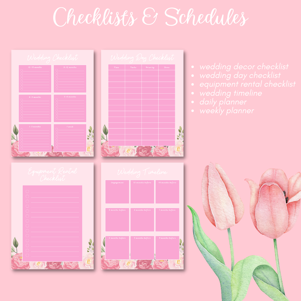 Wedding Printable Planner - Pink