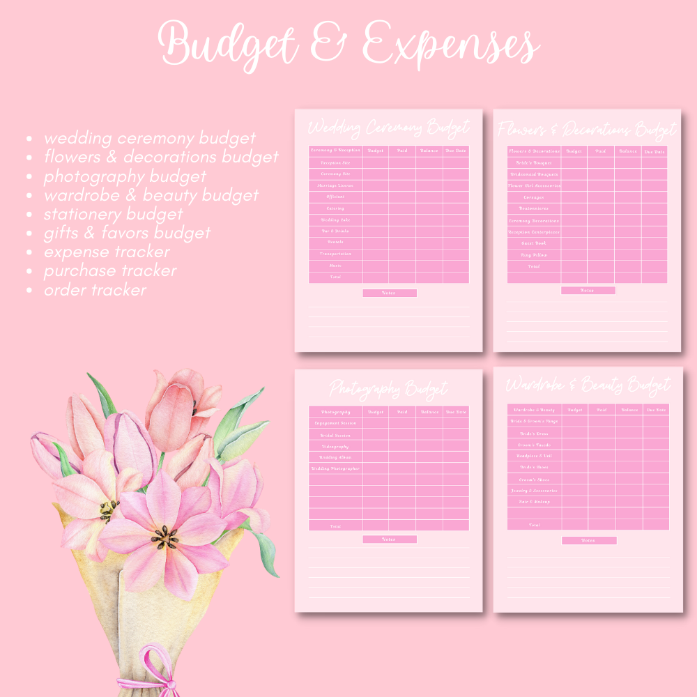 Wedding Printable Planner - Pink