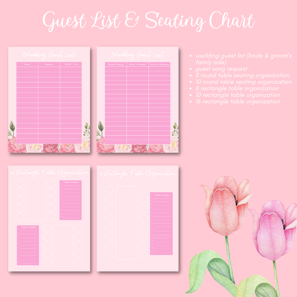 Wedding Printable Planner - Pink