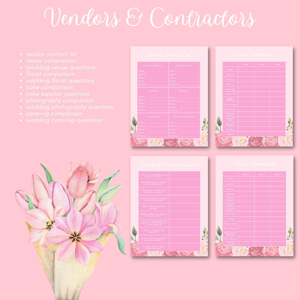 Wedding Printable Planner - Pink