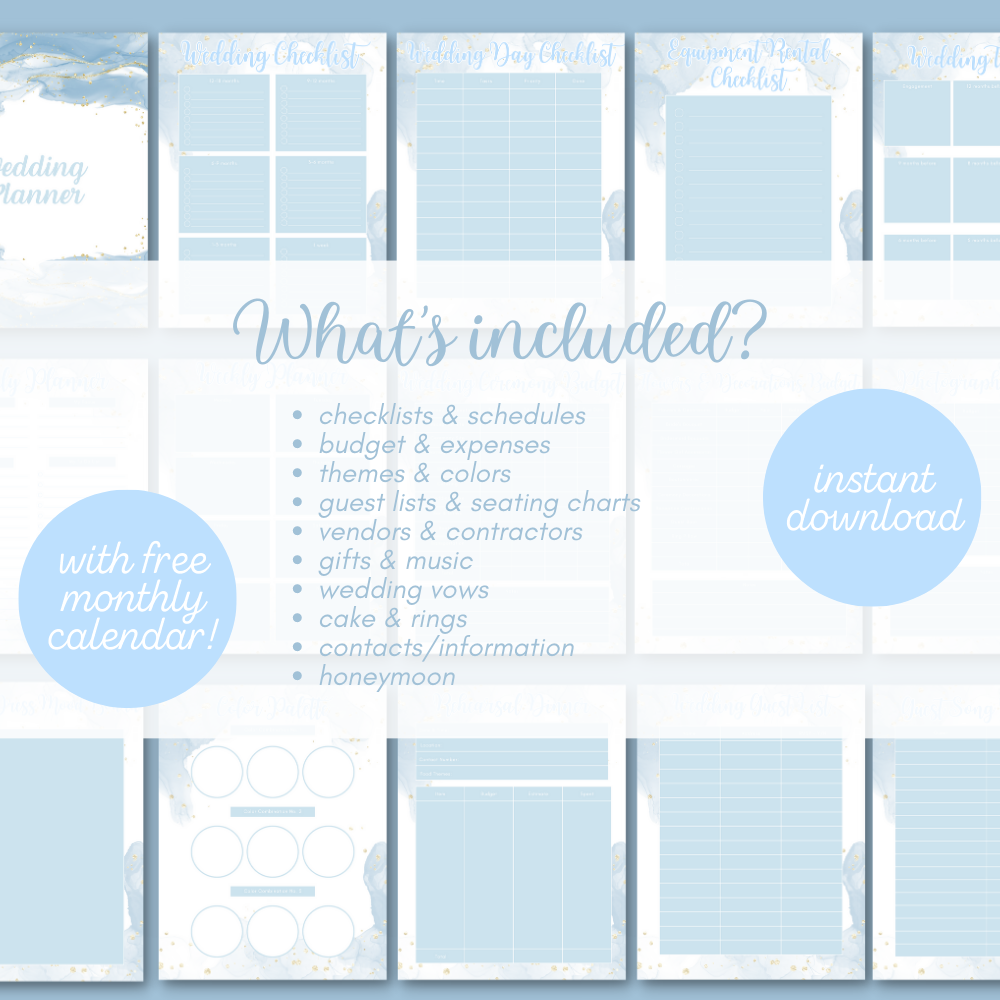 Wedding Printable Planner - Sky Blue