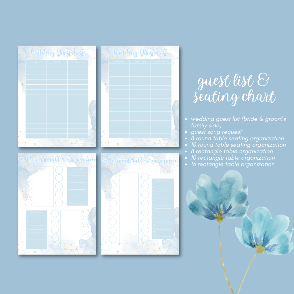 Wedding Printable Planner - Sky Blue