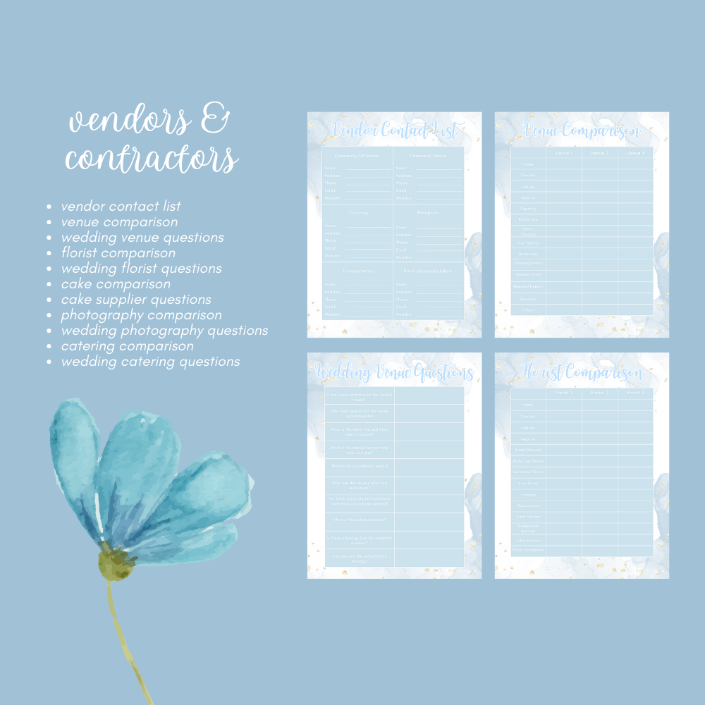 Wedding Printable Planner - Sky Blue